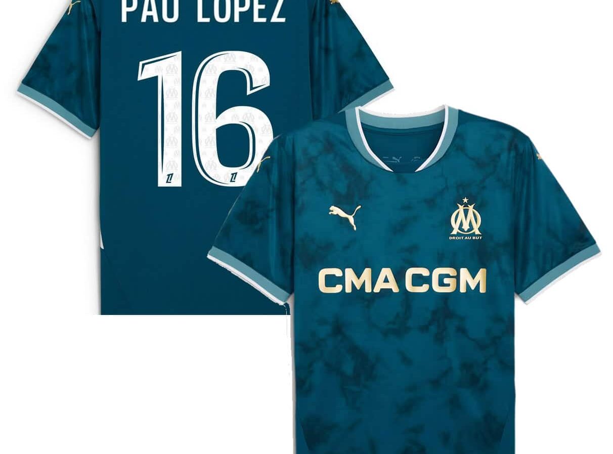 MAILLOT OLYMPIQUE DE MARSEILLE EXTERIEUR PAU LOPEZ SAISON 2024-2025